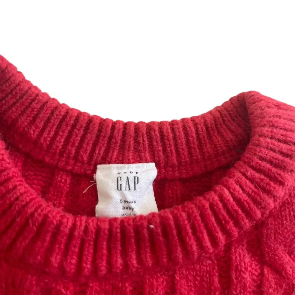 Gap Boys Red Cable Knit Preppy Crewneck Pullover Sweater HO24 size 5